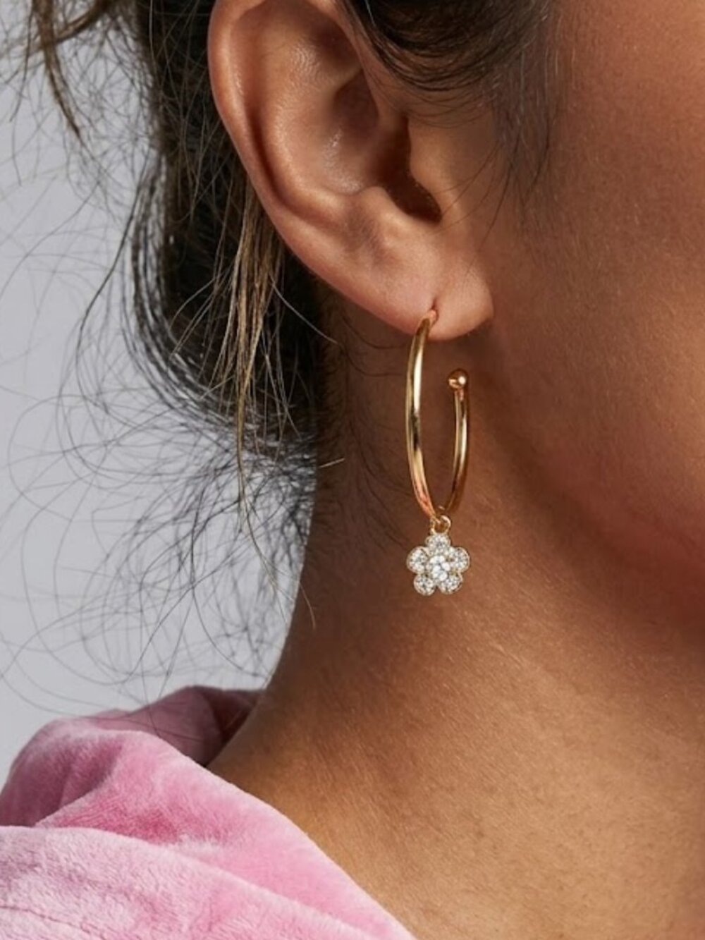 NEW Juicy Couture Pave Flower Charm Hoop Earring